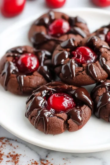 Chocolate Cherry Thumbprint Cookies
