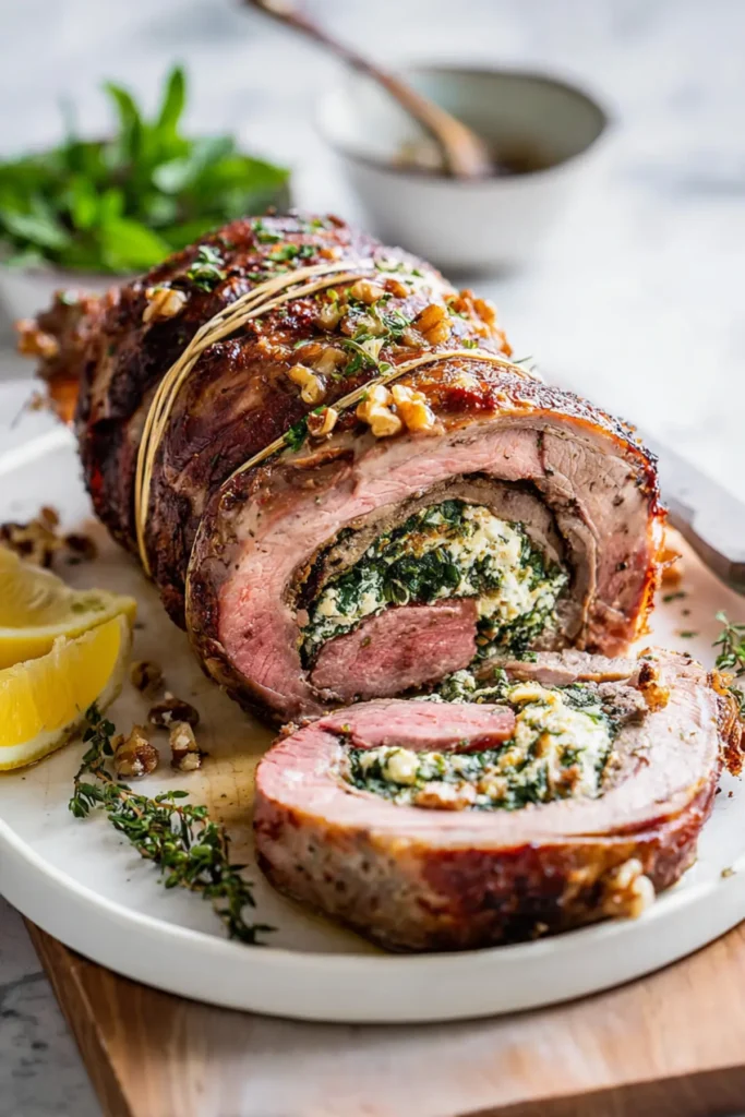 Stuffed Leg of Lamb with Spinach, Feta & Walnuts