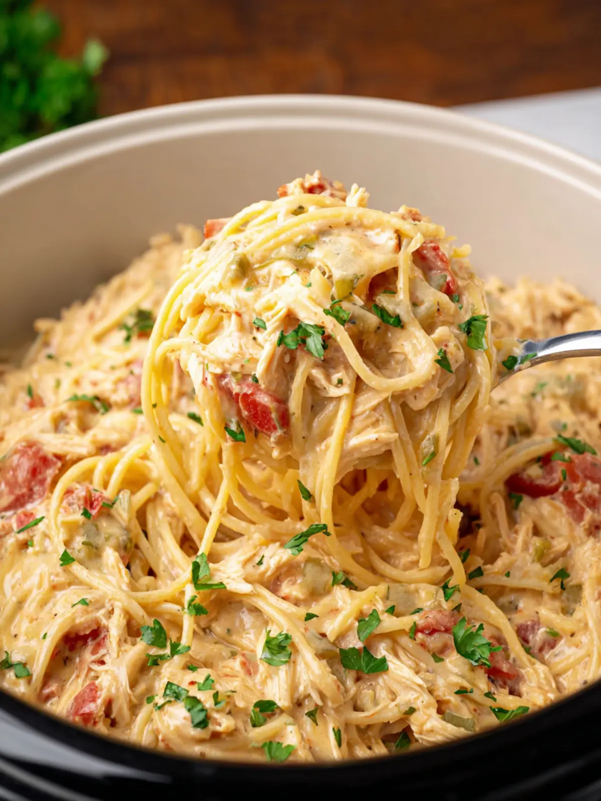Crockpot Chicken Spaghetti