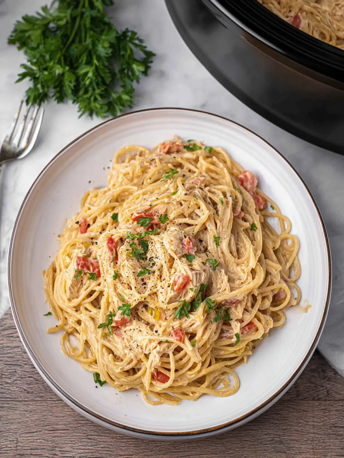 Crockpot Chicken Spaghetti
