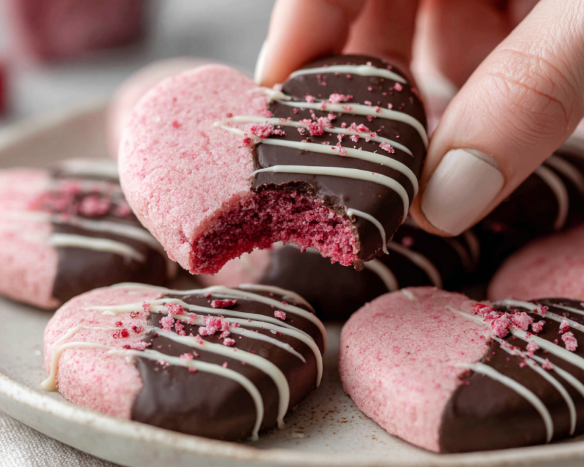 Biscuit framboise coeur chocolat croqué