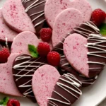 Biscuits coeur framboise chocolat sur assiette