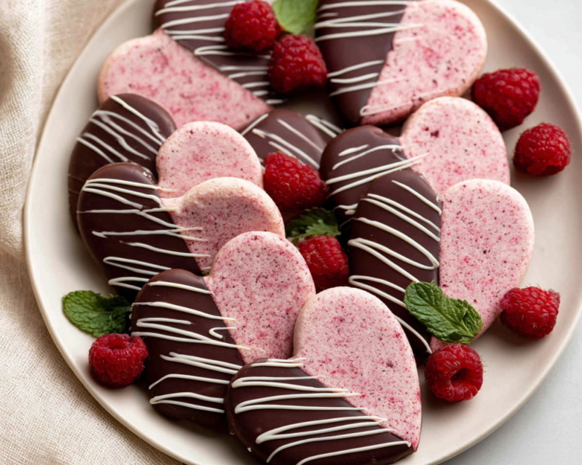 Biscuits framboise coeur chocolat décorés