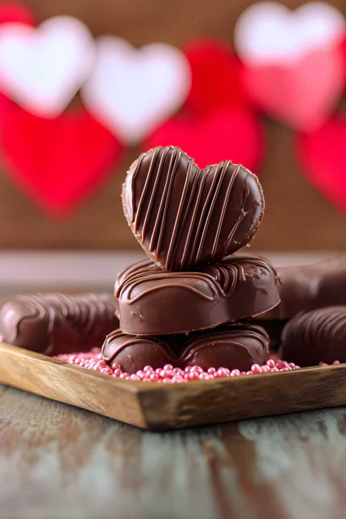 Cœurs chocolat empilés avec décor saint valentin