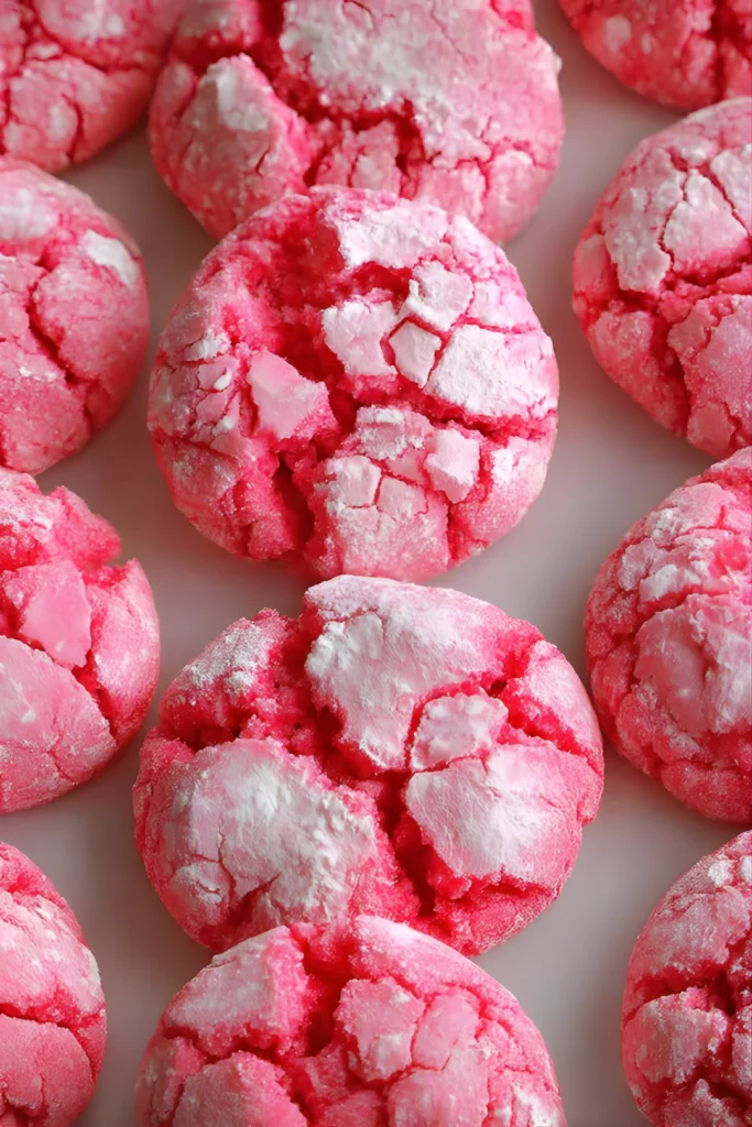 Cookies craquelés roses saupoudrés de sucre