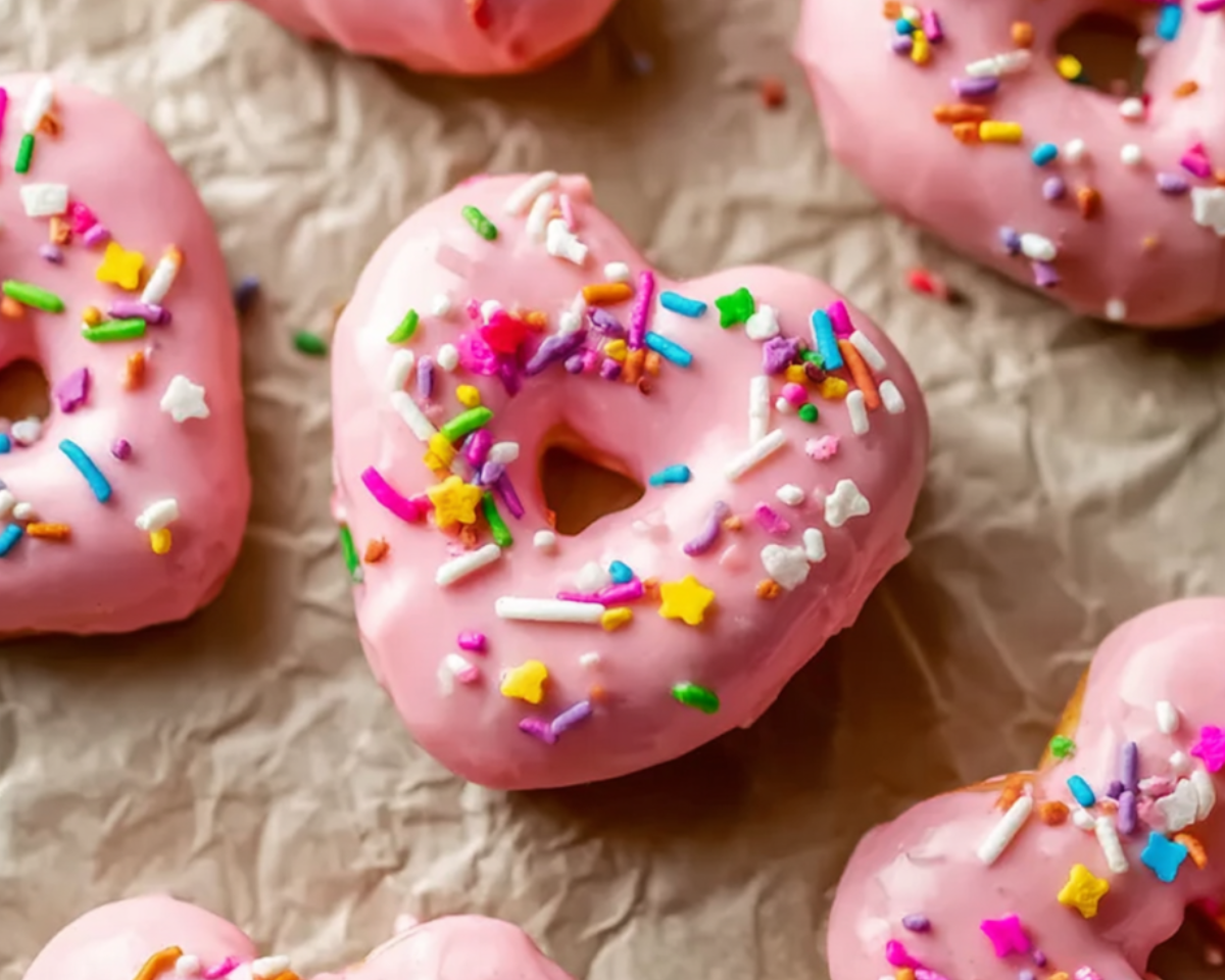 Donut rose avec glaçage et sprinkles