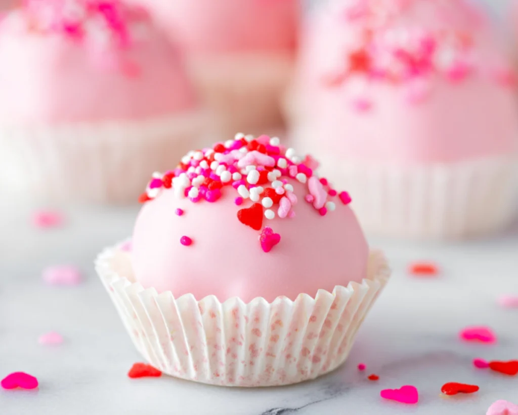 Truffe oreo rose dans caissette avec décor cœur