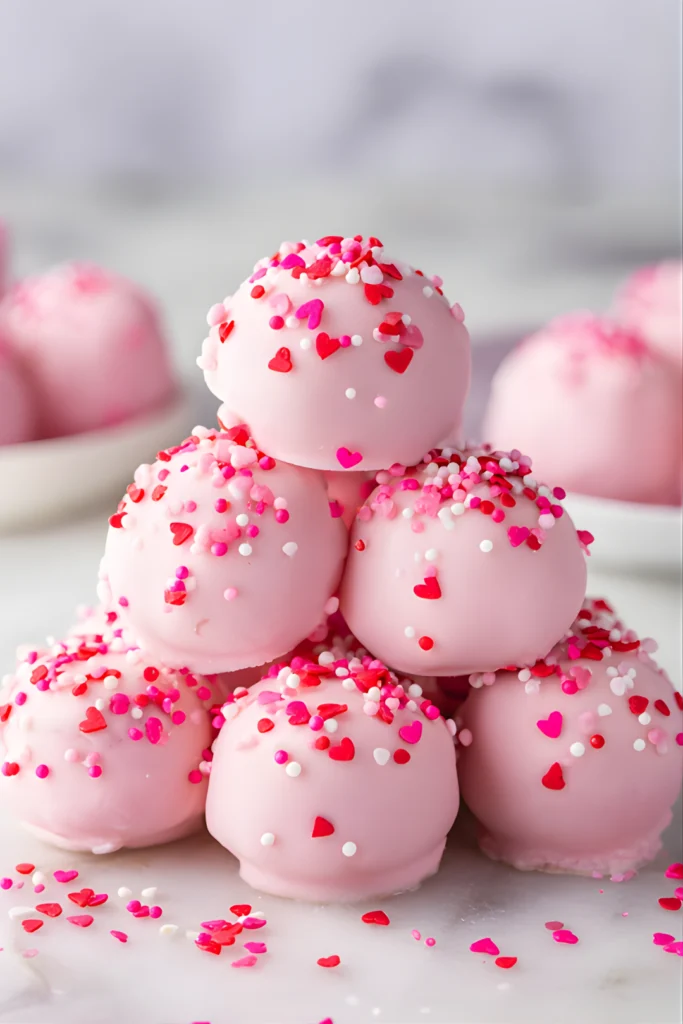 Truffes oreo roses empilées avec sprinkles cœur