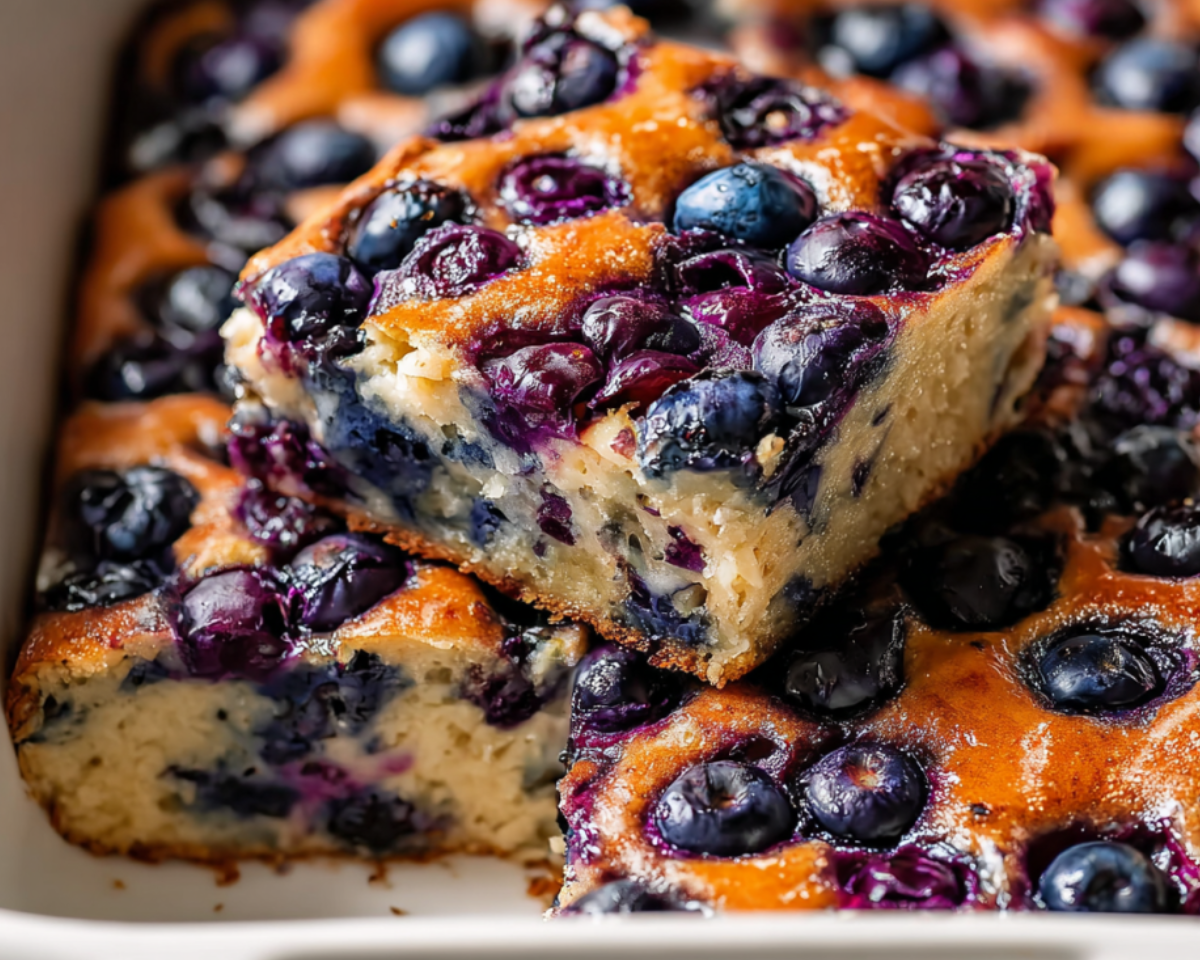 Blueberry cottage cheese bake in dish
