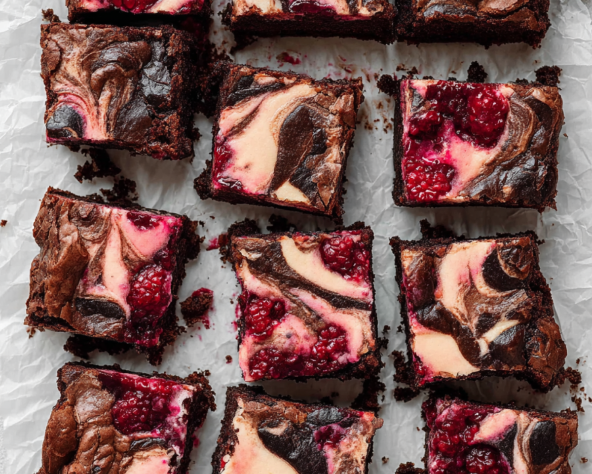 Brownies cheesecake framboise sur papier cuisson