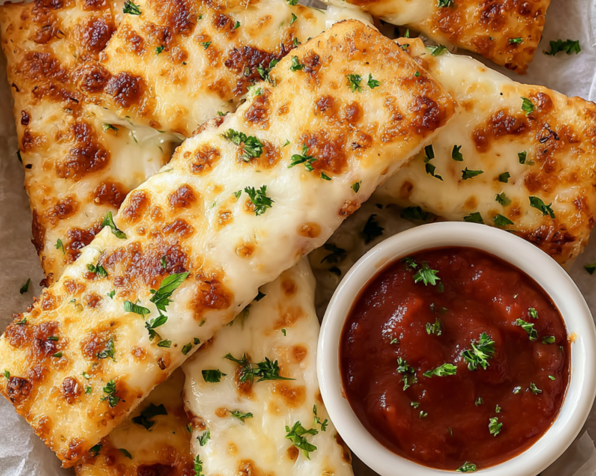 Cheesy cottage cheese breadsticks with marinara