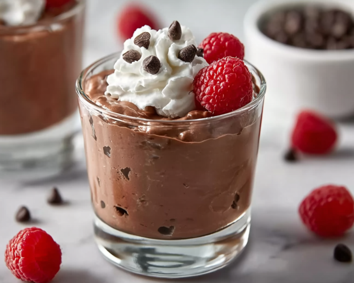 Chocolate cottage cheese mousse in glass