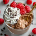 Chocolate cottage cheese mousse with raspberries