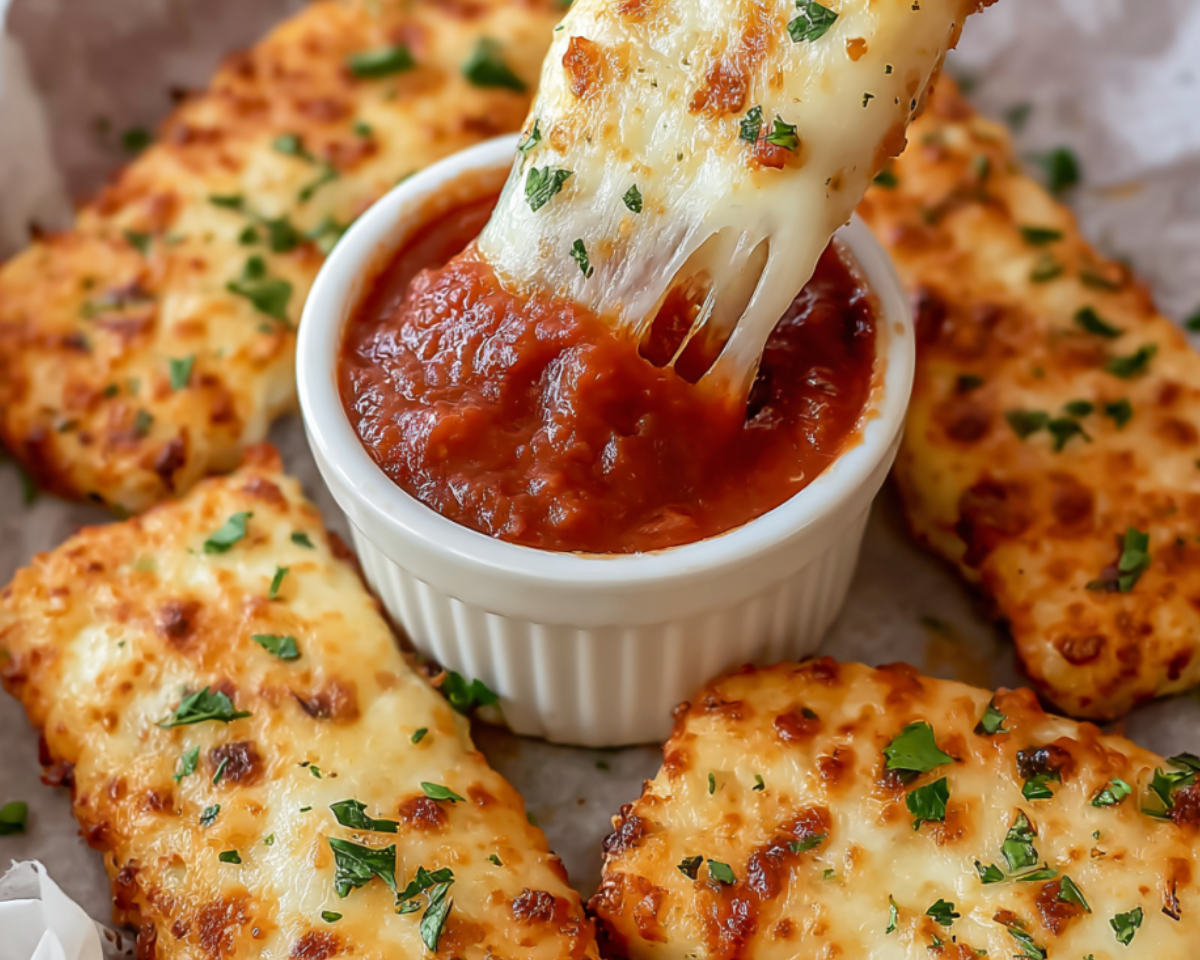 Cottage cheese breadstick dipped in sauce