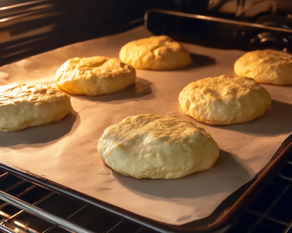 Cottage cheese cloud bread baking in oven