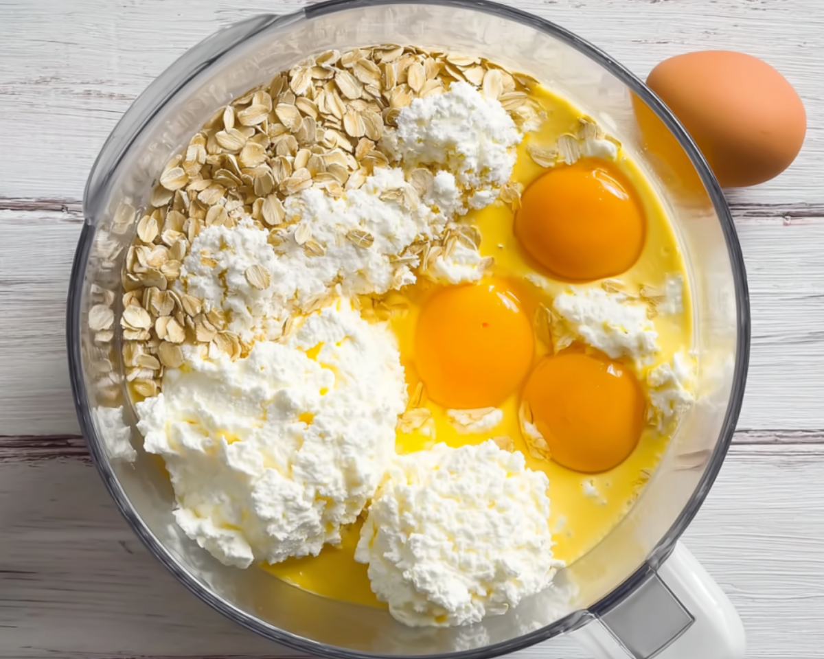 Cottage cheese pancake ingredients in blender