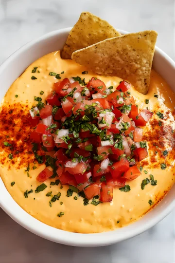 Cottage cheese queso with pico de gallo