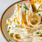 Creamy cottage cheese alfredo fettuccine