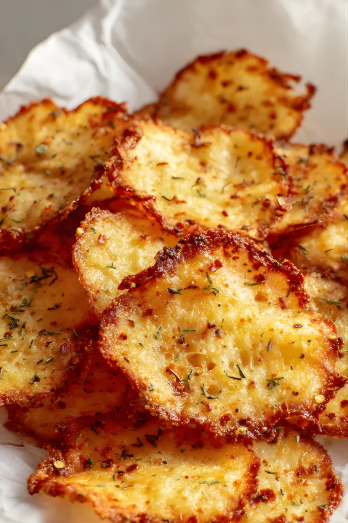Crispy cottage cheese chips golden