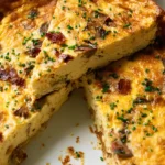 Crustless cottage cheese quiche with bacon and mushrooms
