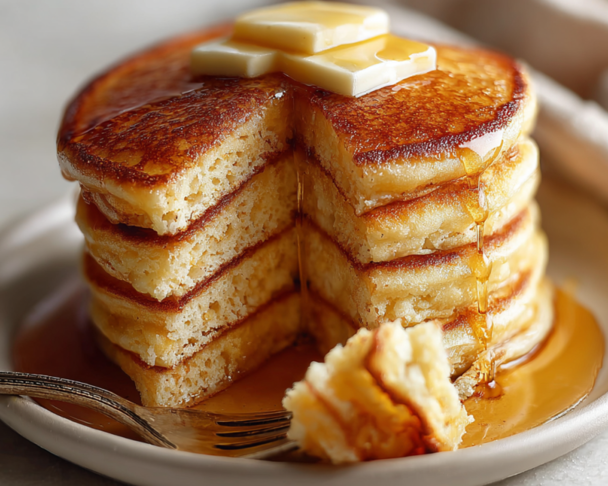 Cut cottage cheese pancakes with syrup