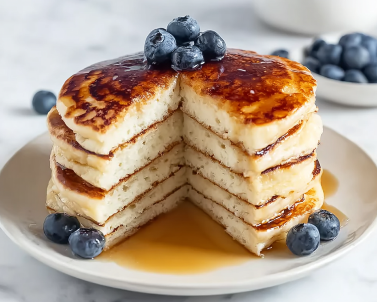 Cut keto pancakes showing fluffy interior