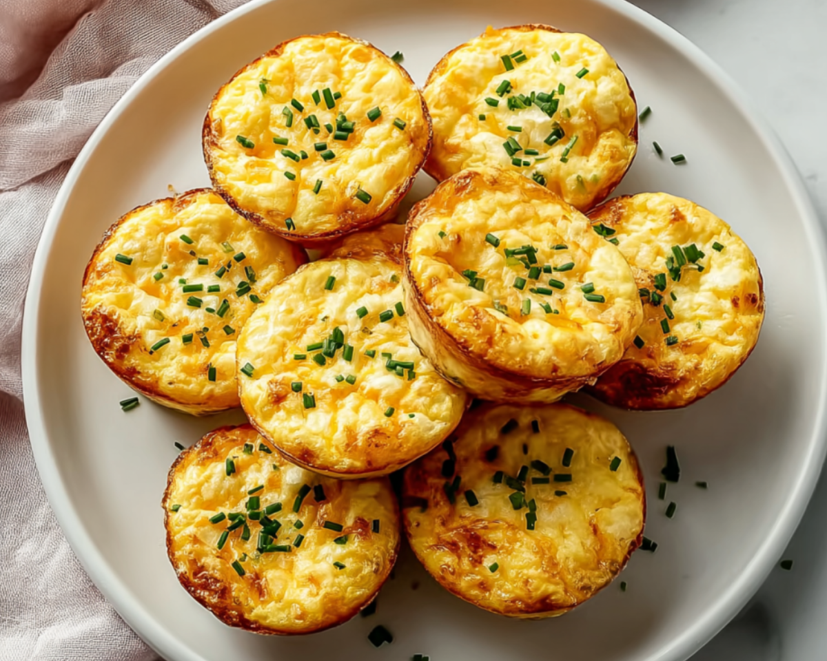 Egg bites stacked on white plate