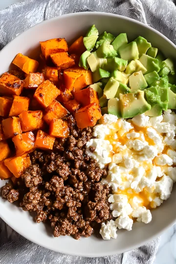 High protein beef cottage cheese bowl