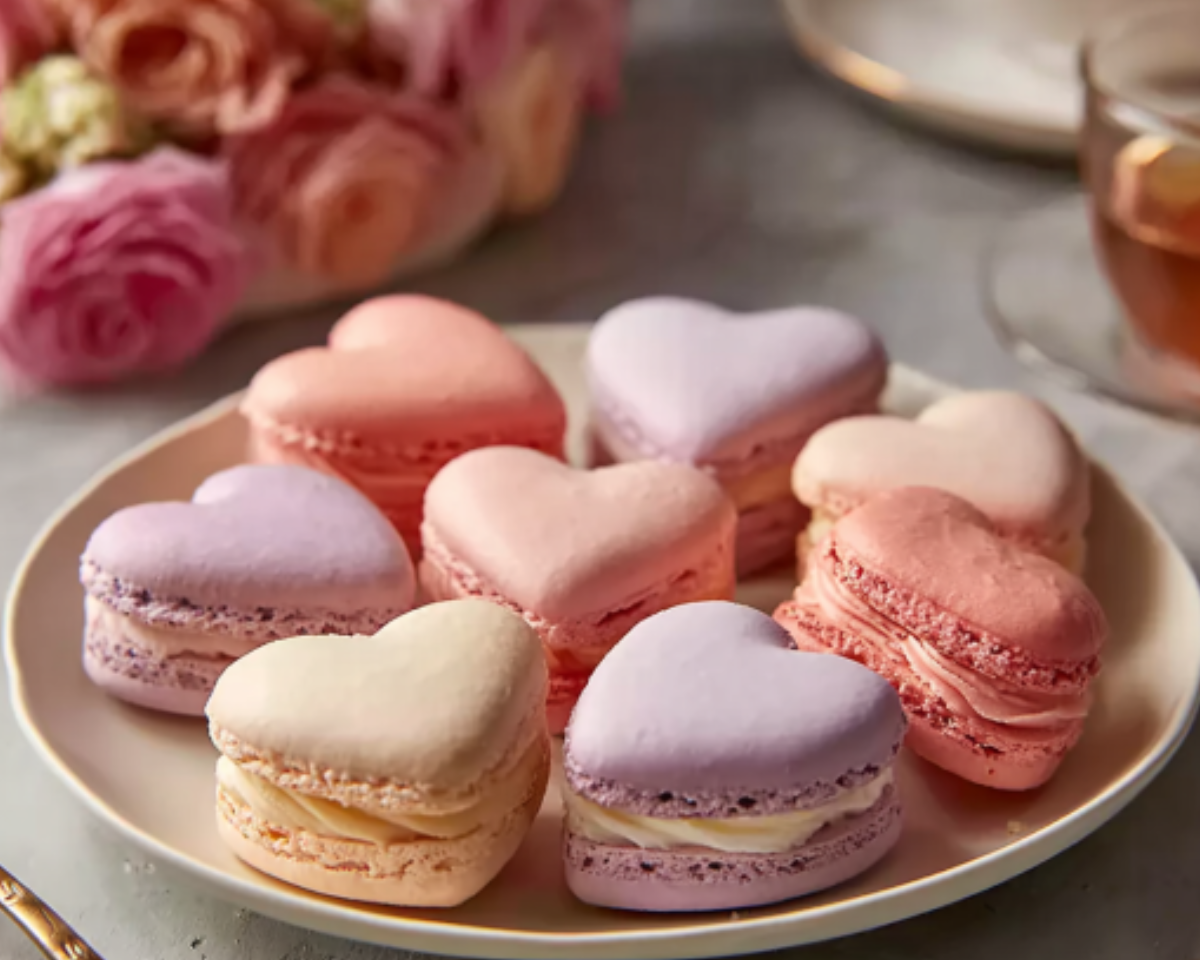 Pastel heart macarons romantic scene