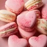 Pink heart macarons stacked