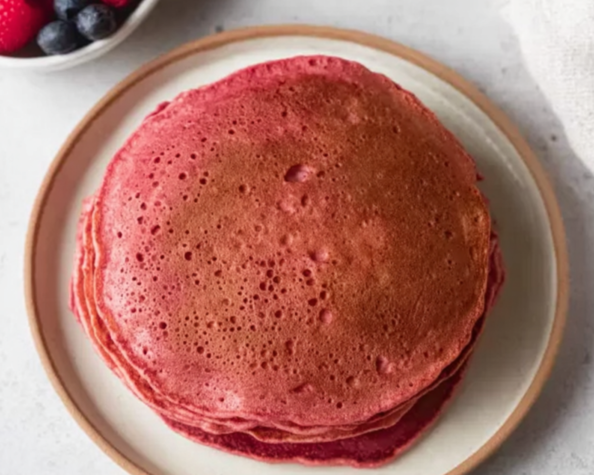 Plain pink pancakes on plate