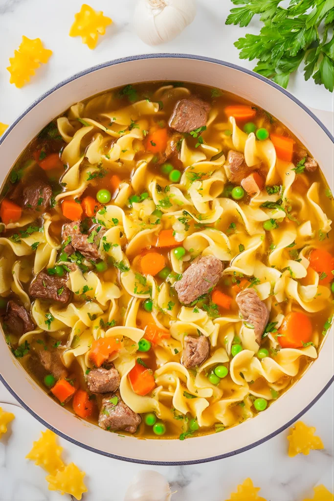 Soupe de boeuf aux nouilles et légumes