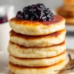 Stack of cottage cheese pancakes with jam
