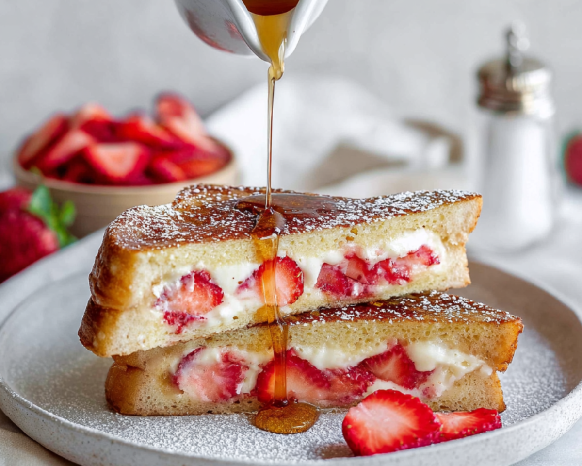 Strawberry stuffed brioche french toast