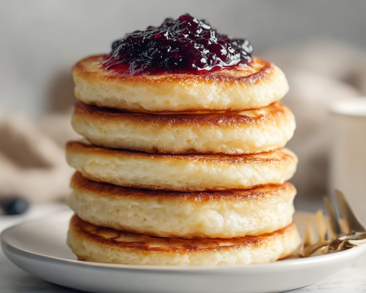 Thick golden pancakes on a plate