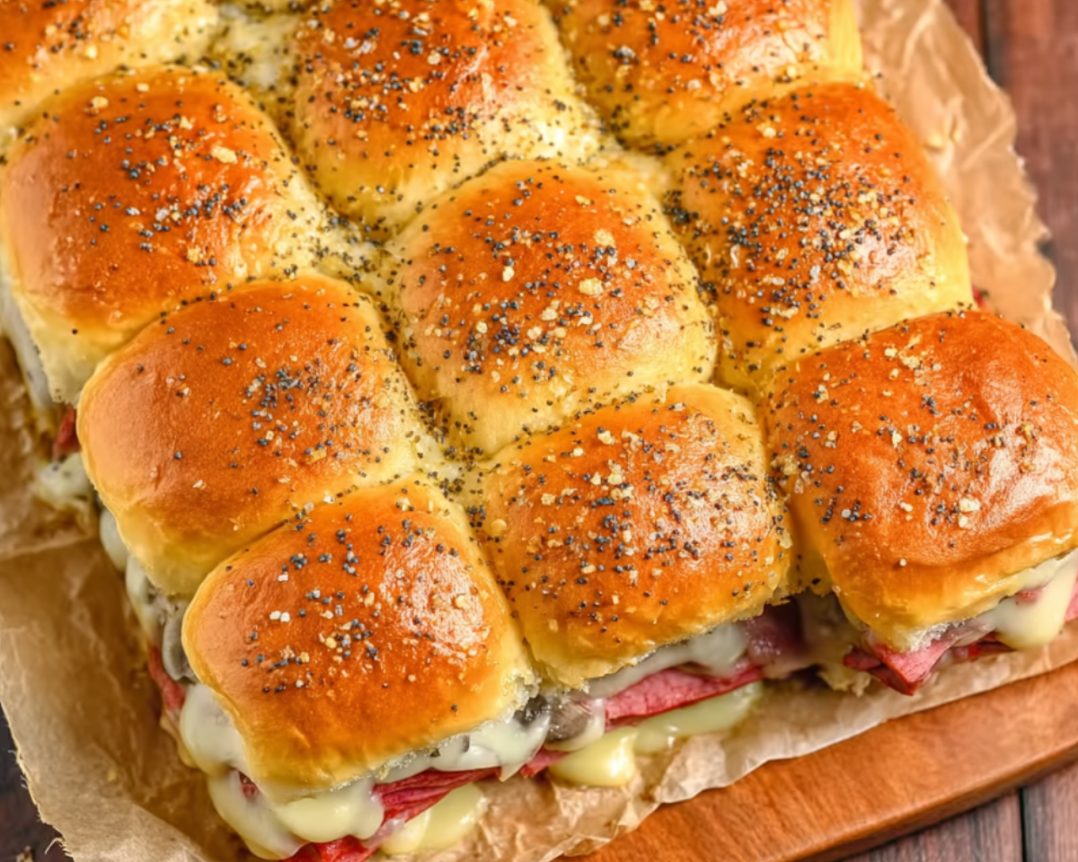 Baked corned beef sliders with cheese