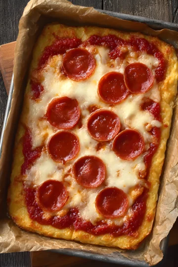 Baked pepperoni flatbread with melted cheese