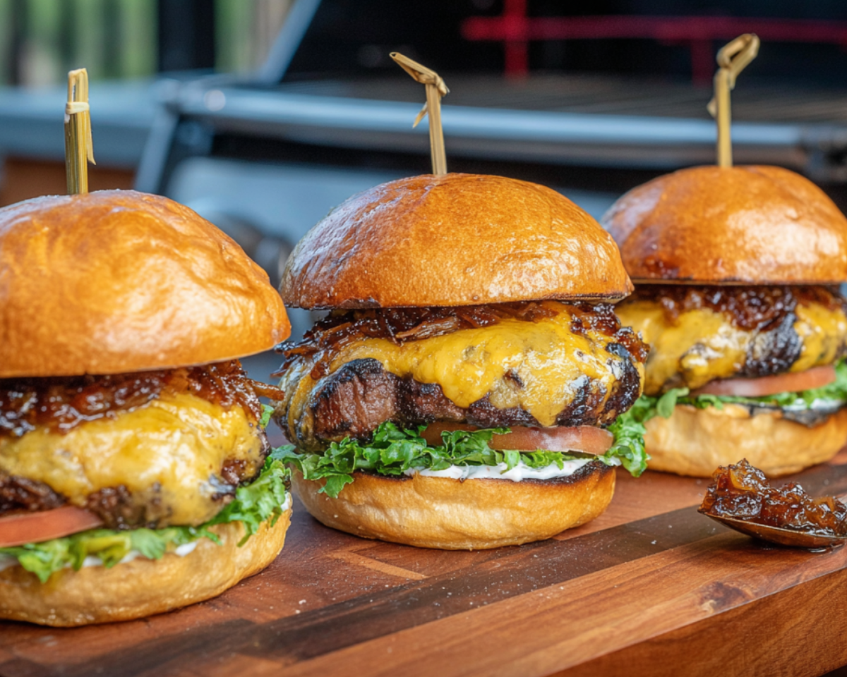Cheeseburgers with caramelized onions