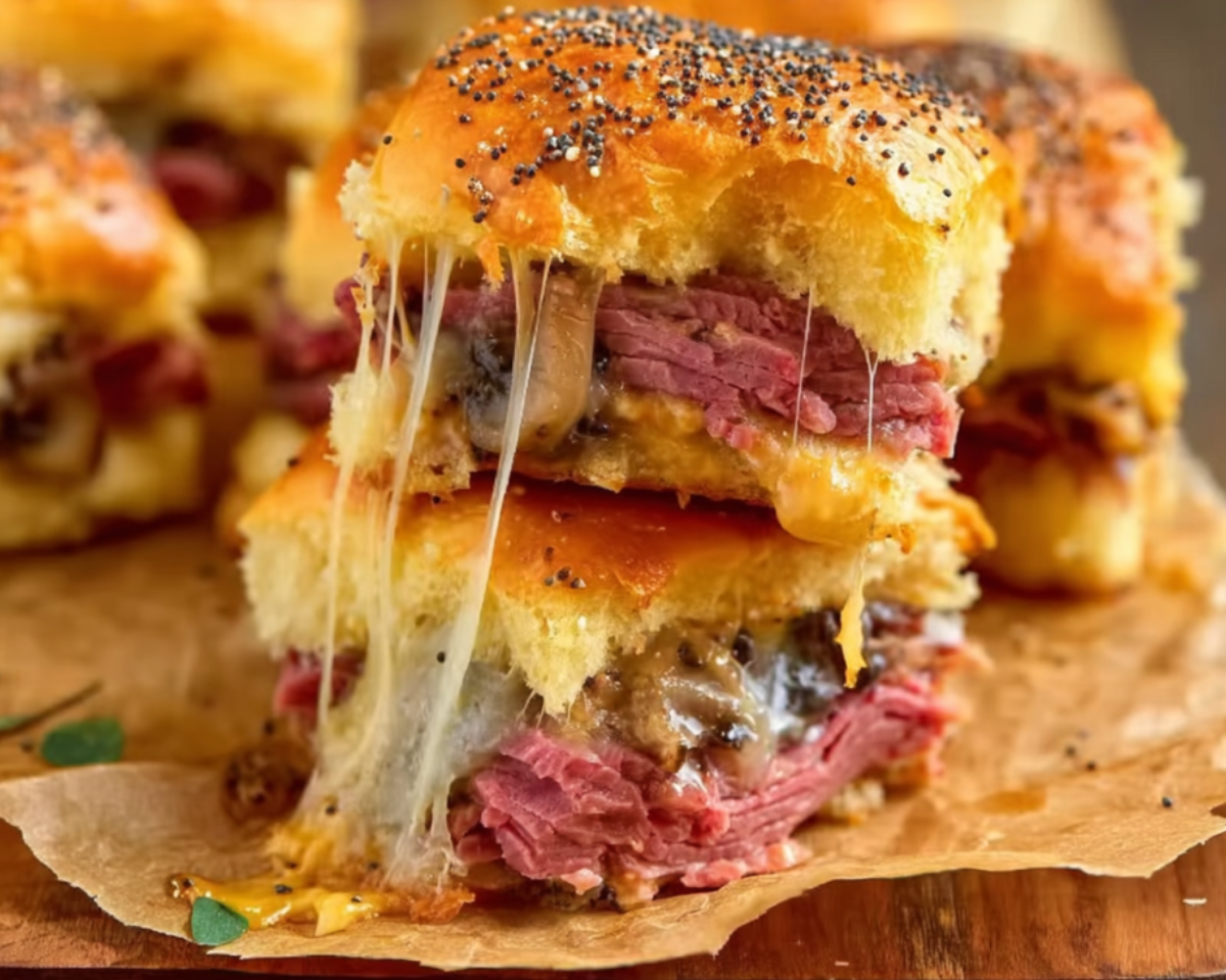 Corned beef slider cheese pull