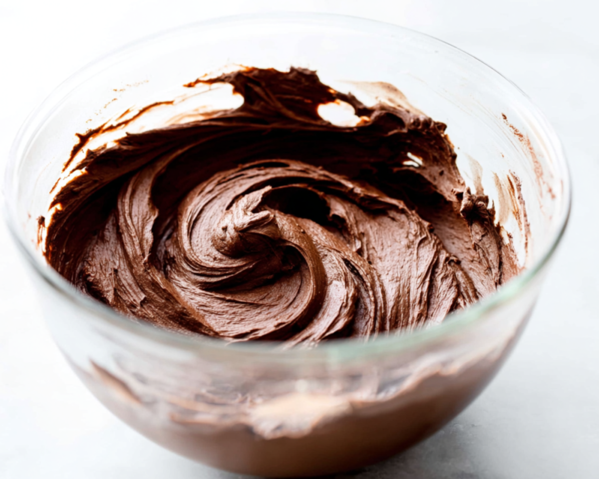 Crème au chocolat fouettée dans un bol en verre