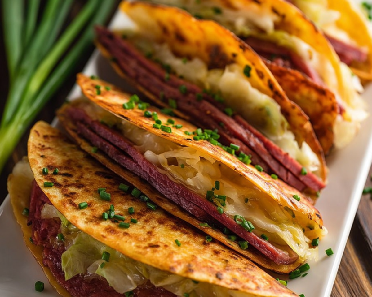 Crispy Irish tacos on serving plate