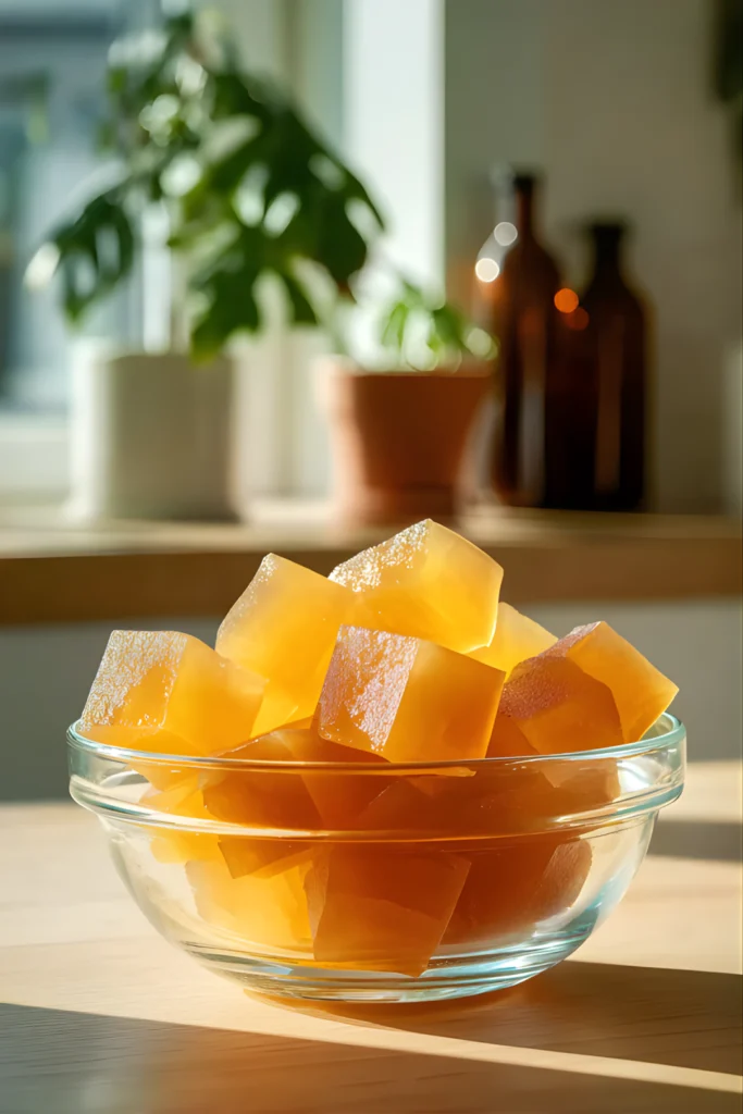 Cubes de gelée citron dans bol en verre