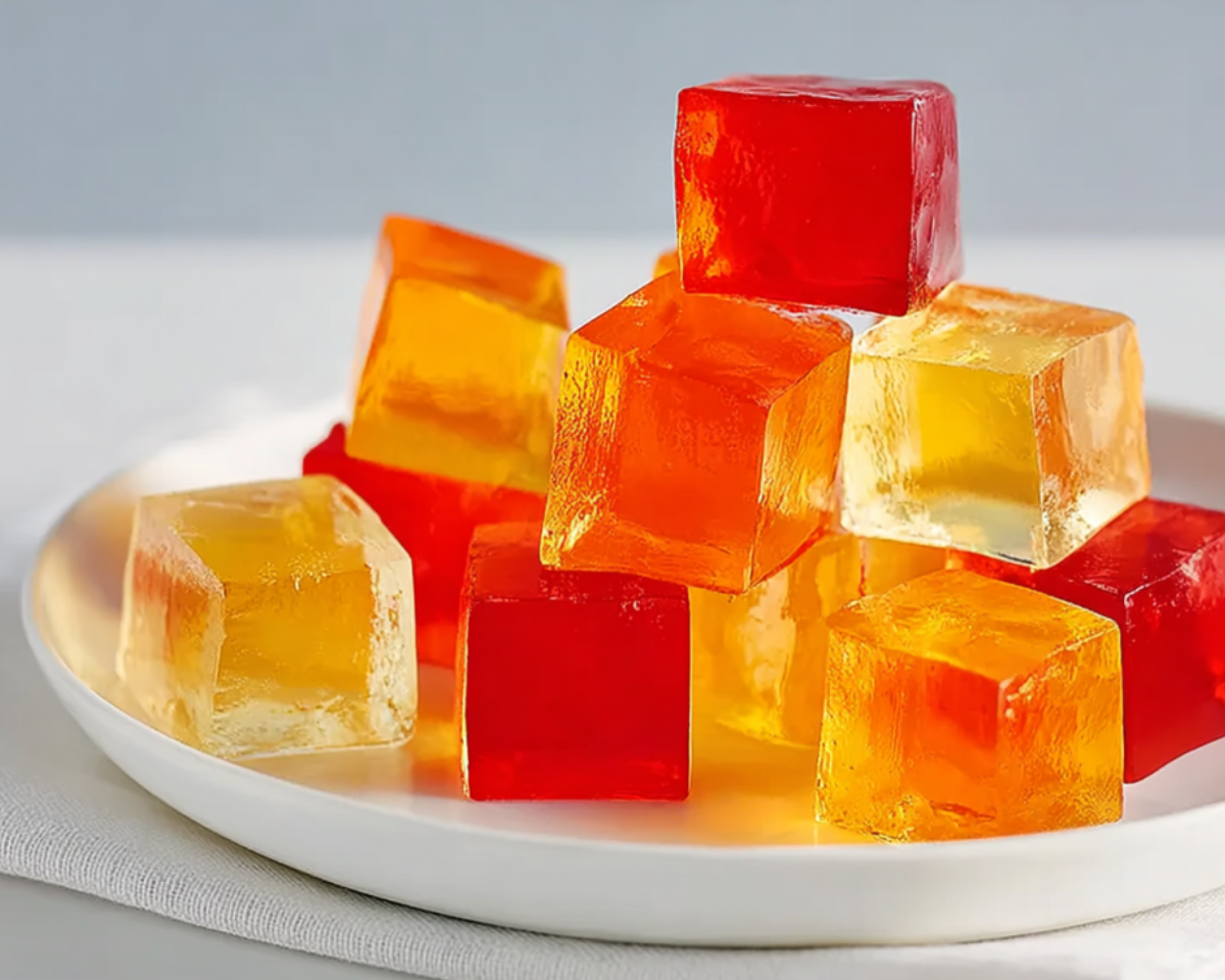 Cubes de gelée rouge et orange empilés