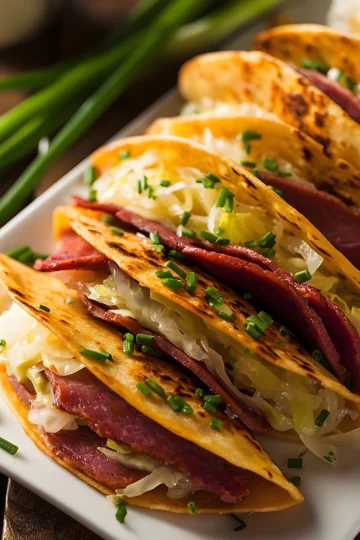 Irish tacos with corned beef and cabbage