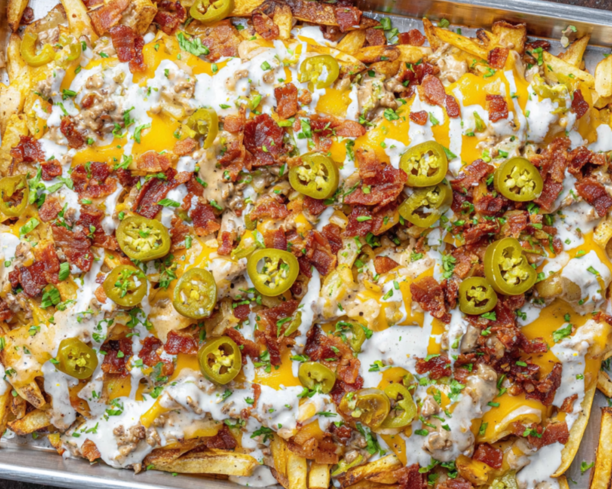 Loaded fries with sausage bacon cheese