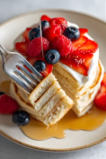 Protein pancakes with berries and maple syrup