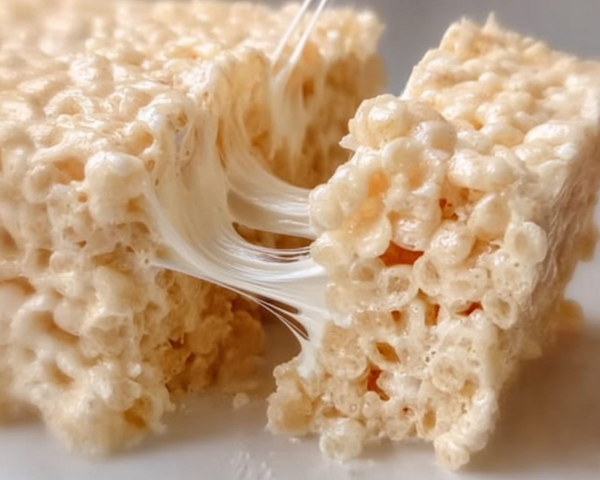 Rice krispie treat with stretchy marshmallow center