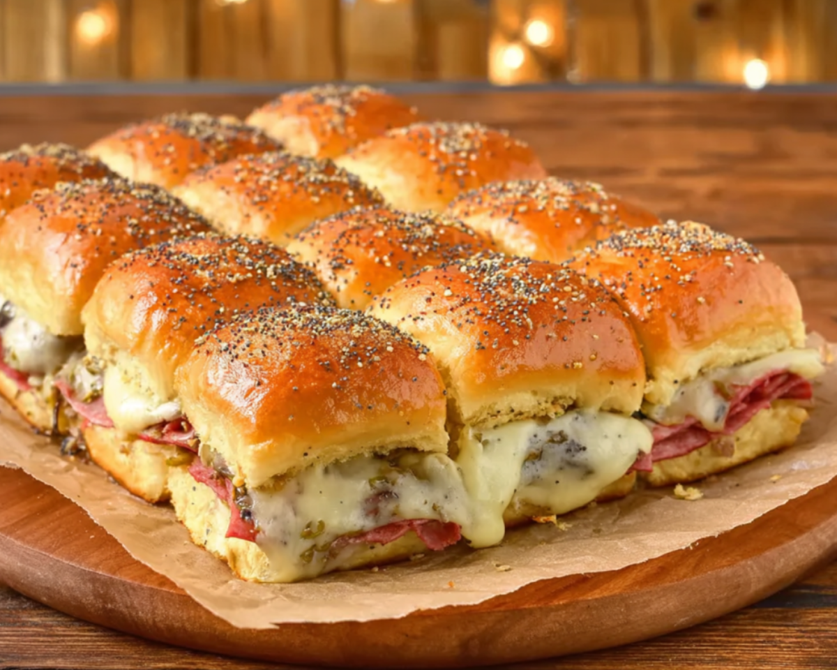 Tray of corned beef sliders