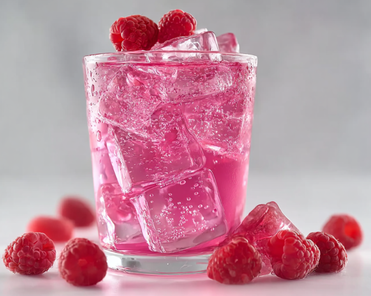 boisson gelatine rose framboises verre transparent