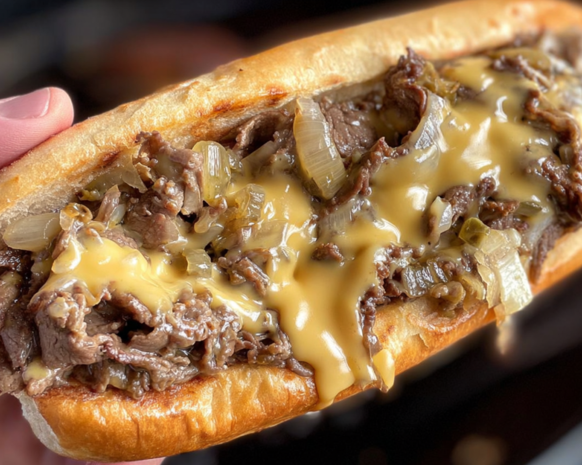 cheesesteak close up dripping cheese